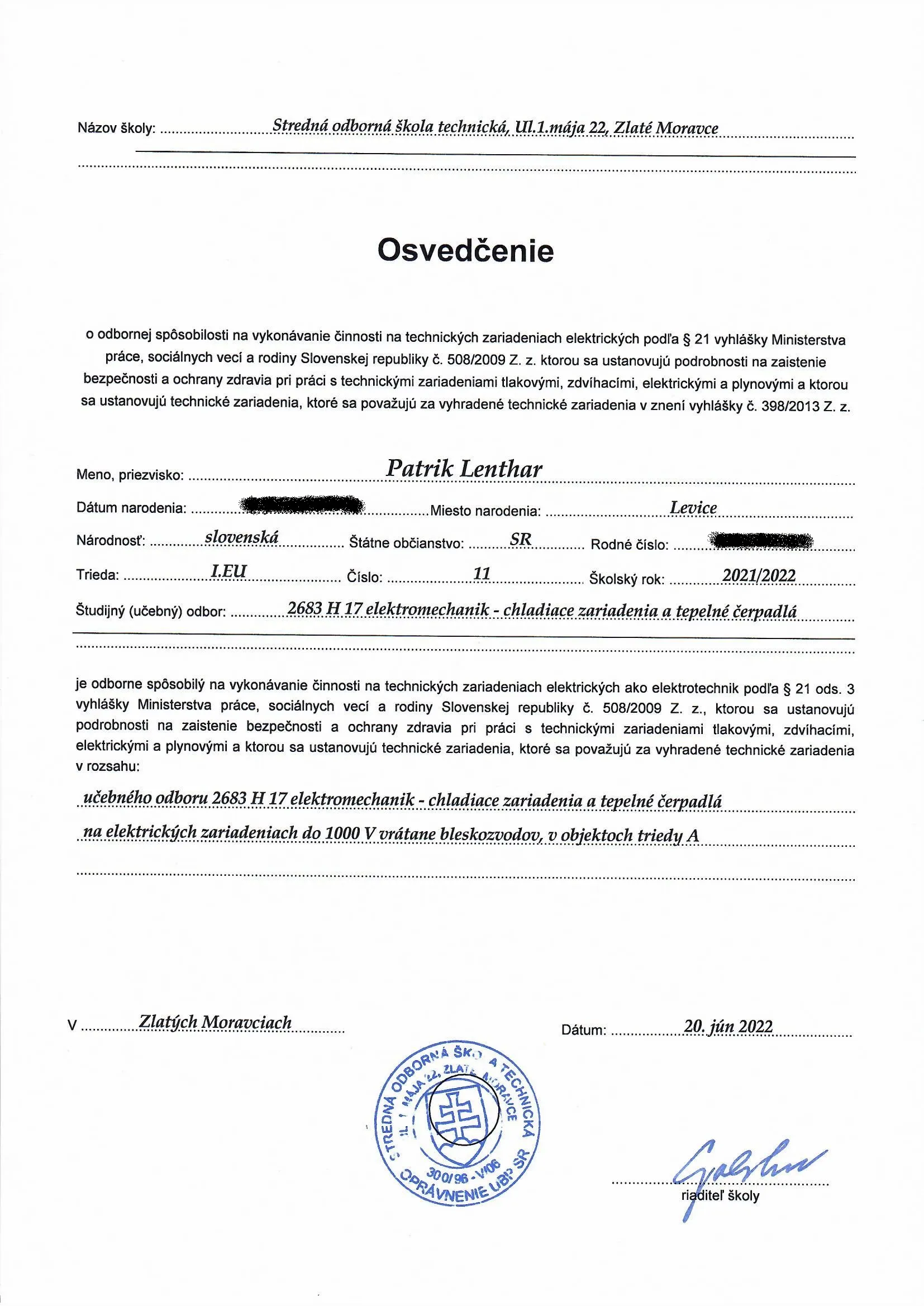 Odborný certifikát pre montáž klimatizácií a chladív