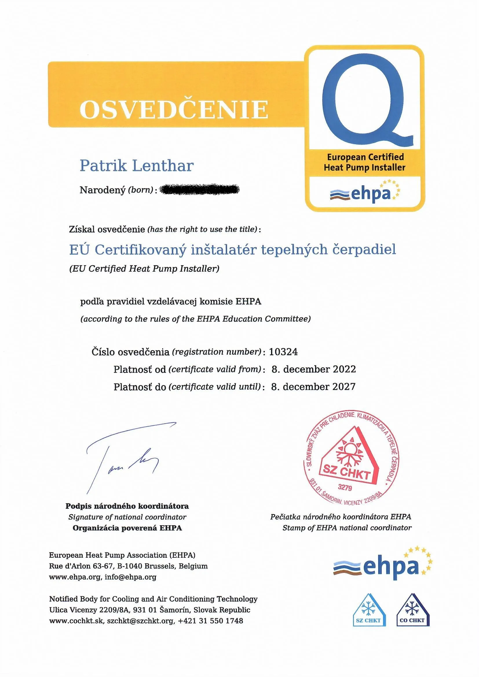 Odborný certifikát pre montáž klimatizácií a chladív